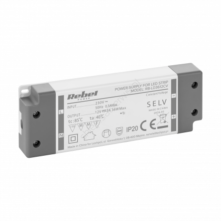 Zasilacz Rebel do sznurów LED 12V/3A max.36W IP20 wewnętrzny