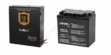 Zestaw zasilacza awaryjnego PROsinus500 ładowanie 12V + akumulator 55Ah 12V