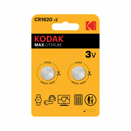 Bateria guzikowa KODAK MAX Lithium 3V CR1620  2 szt.