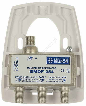 Rozdzielacz Telmor GMDF-354 1xRTV + 2xData, 5-1000 MHz, podwójna izloacja