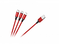 Kabel USB 3w1 1m - Micro USB, USB C, Lightning w oplocie czerwony