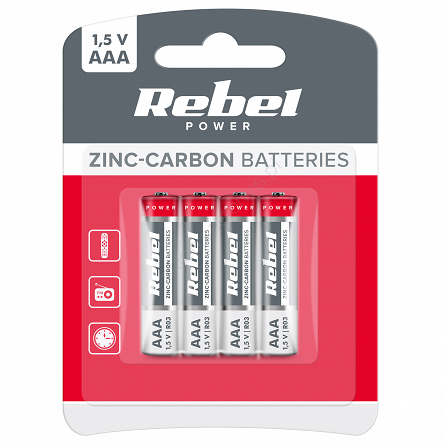 Baterie AAA (R03) cynkowo-węglowe Rebel blister 4szt