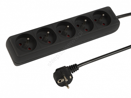 Przedłużacz sieciowy 5 gniazd z uziemieniem 5m czarny 3x1,0mm2 2300W