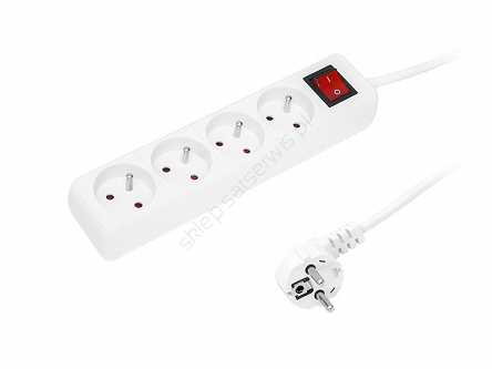 Przedłużacz elektryczny 4xGN+UZ+wyłącznik, długość 3,0m kolor biały