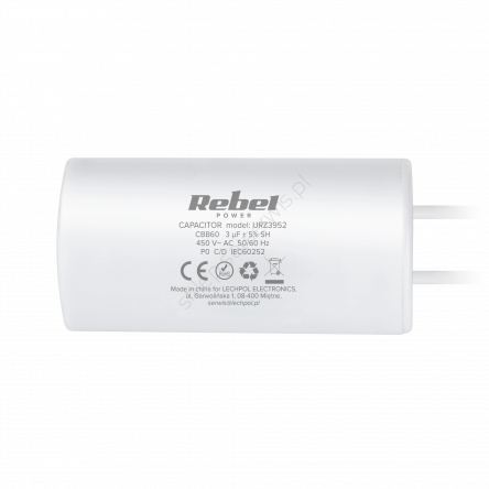 kondensator silnikowy o pojemności 3uF 450V z przewodami