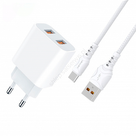 Ładowarka sieciowa 2xUSB + przewód microUSB 2400 mA