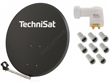 Antena satelitarna Technidish 80cm czasza grafit + konwerter quad (4 dekodery)
