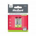 Akumulatorki REBEL AA, 1600 mAh, Li-ion,1,5V, 2szt/bl , R6 , gniazdo USB typ C