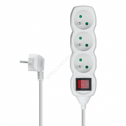 Przedłużacz elektryczny 3xGN+UZ+W 3,0m biały z wyłącznikiem 10A