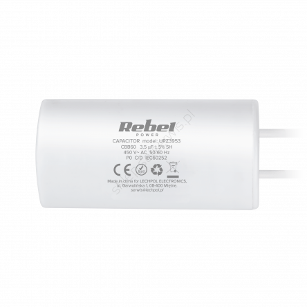 kondensator silnikowy o pojemności 3,5uF 450V z przewodami